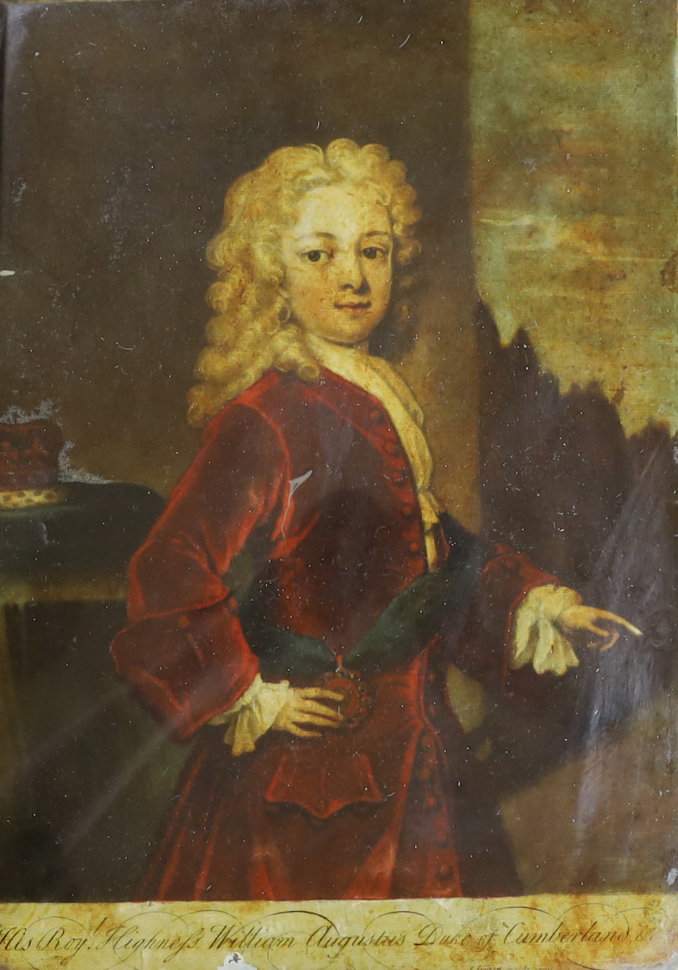 After John Simon (1675-1751), reverse glass painted print, William Augustus The Duke of Cumberland, 35.5 x 25cm